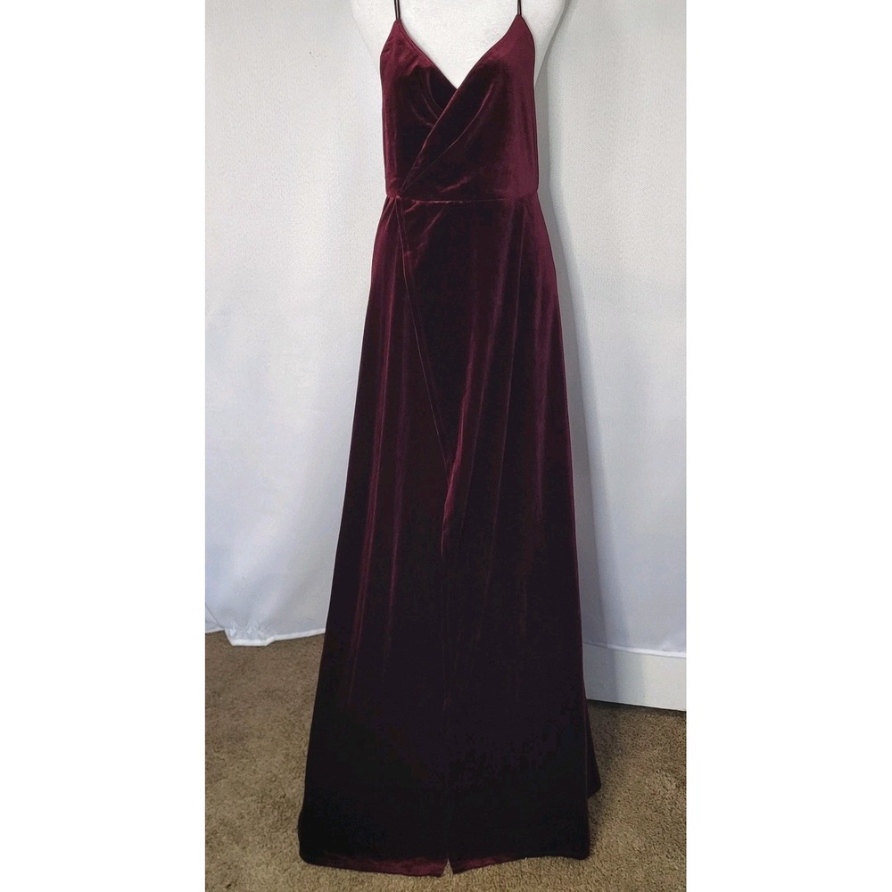 Fashion Nova Burgundy‎ Velvet Maxi Dress M Spaghetti Cross Back Formal Valentine